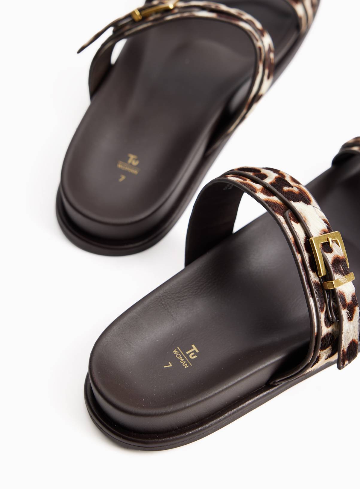 Two Strap Animal Print Leather Sandals 3 - Image 4